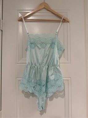 Light Blue Lace Trim Satin Teddy - Women Intimates & Sleepwear